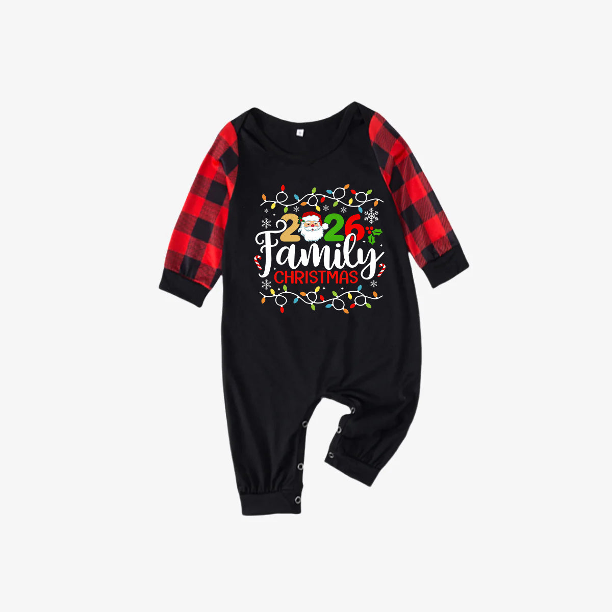Red and Black Plaid Christmas Pajamas Set With Christmas Light and "2026 Family Christmas" Text Print