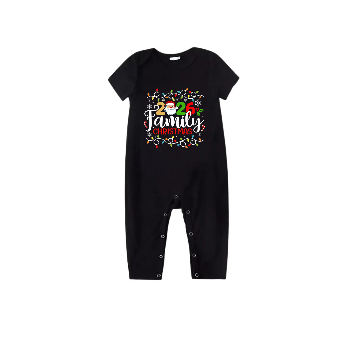 Red and Black Plaid Short Sleeve Christmas Pajamas Set With Christmas Light and "2026 Family Christmas" Text Print