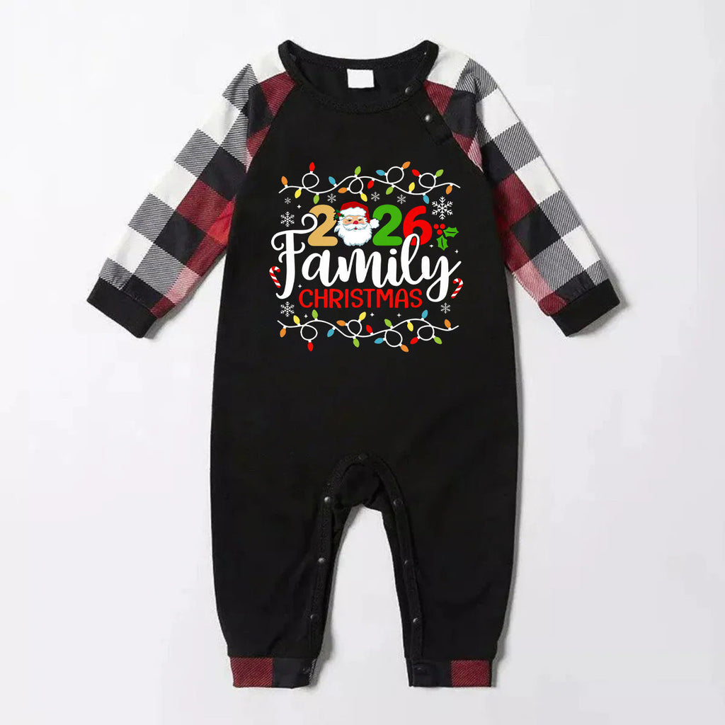 Red and Gray Plaid Christmas Pajamas Set With Christmas Light and "2026 Family Christmas" Text Print