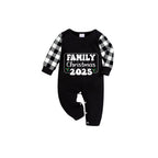 Black and White Plaid Short Sleeve Christmas Pajamas Set With Holiday Slogan Print