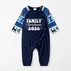 Joyful Blue Christmas Pajamas Set  With Family Matching Slogan Designs