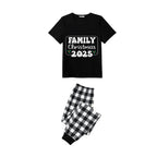 Black and White Plaid Short Sleeve Christmas Pajamas Set With Holiday Slogan Print