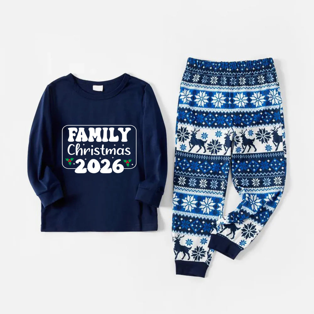 Joyful Blue Christmas Pajamas Set  With Family Matching Slogan Designs