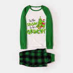 Green Raglan Top Green Plaid Christmas Pajamas Set With Grinch and Christmas tree and "Tis the SEASON to be GRINCHY " Print