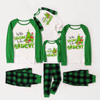 Green Raglan Top Green Plaid Christmas Pajamas Set With Grinch and Christmas tree and "Tis the SEASON to be GRINCHY " Print