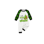 White Top Green Sleeves Green Plaid Pants Pajamas Set With "Tis The Season To Be Grinch" Print