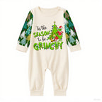 Family Christmas Pajamas Set With Grinch and Holiday Text Print