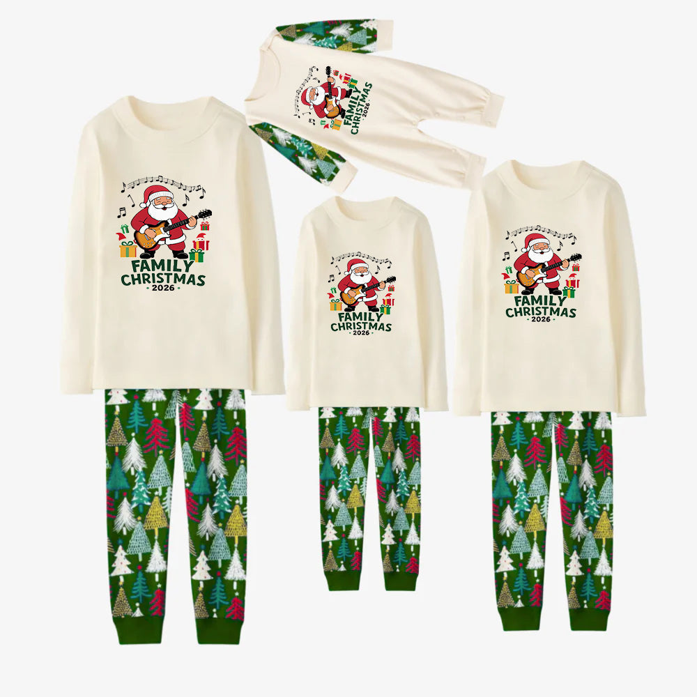 Family Christmas Pajamas Set With "Merry Christmas 2026" and Santa Claus Print