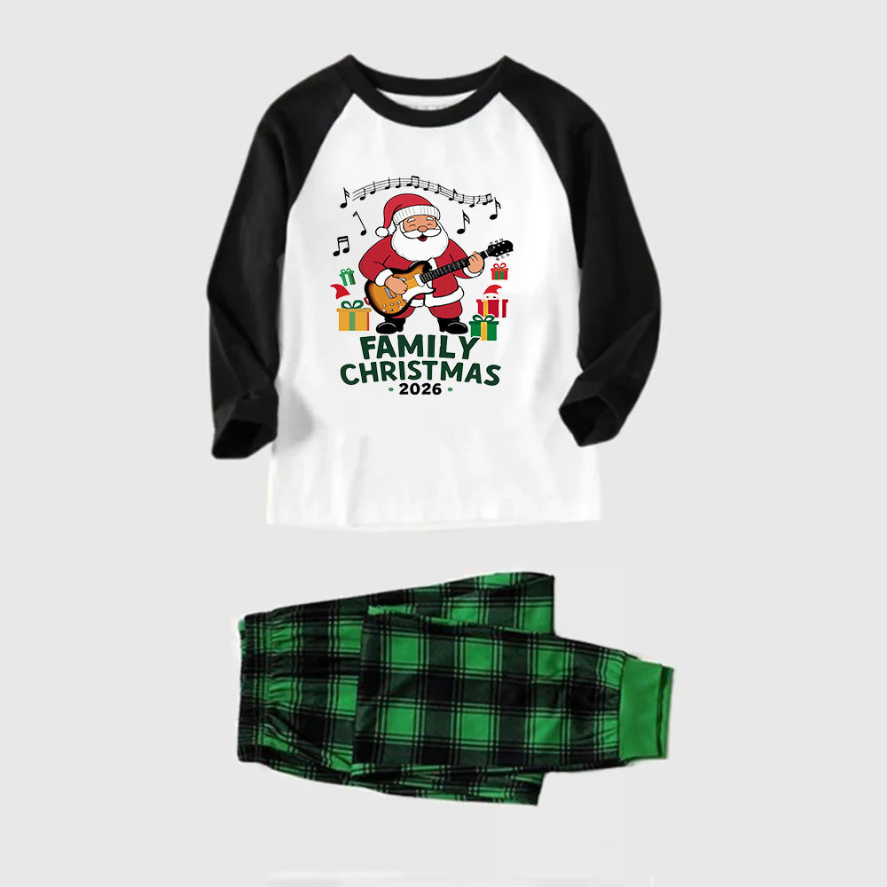 Black Raglan Top Green Plaid Christmas Pajamas Set With "Merry Christmas 2026" and Santa Claus Print