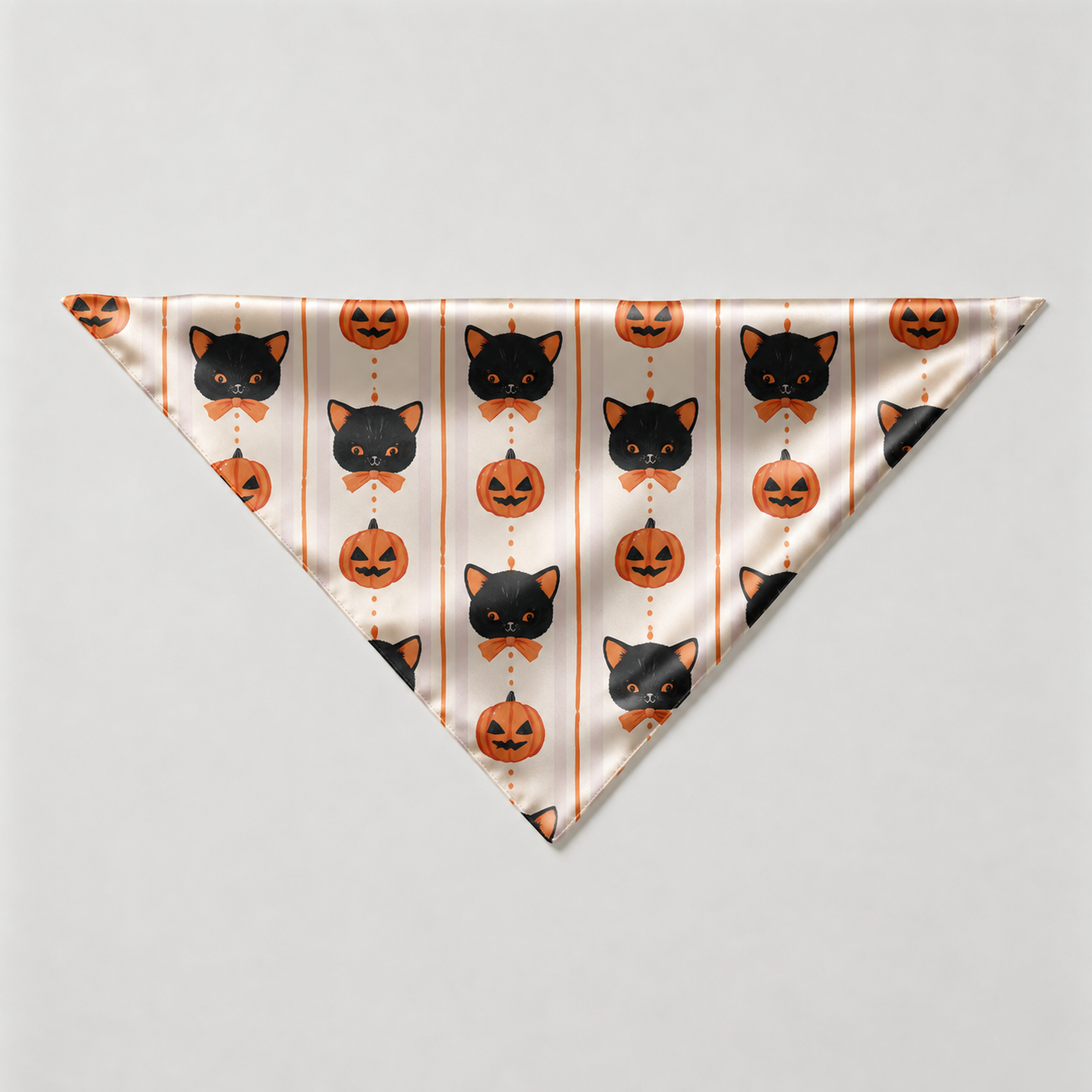 Black Cat and Pumpkin Print Satin Button-Up Family Halloween Pajamas Set
