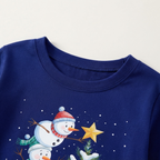 Couple Blue Plaid Pajamas Set with Snowman & Christmas Tree Print