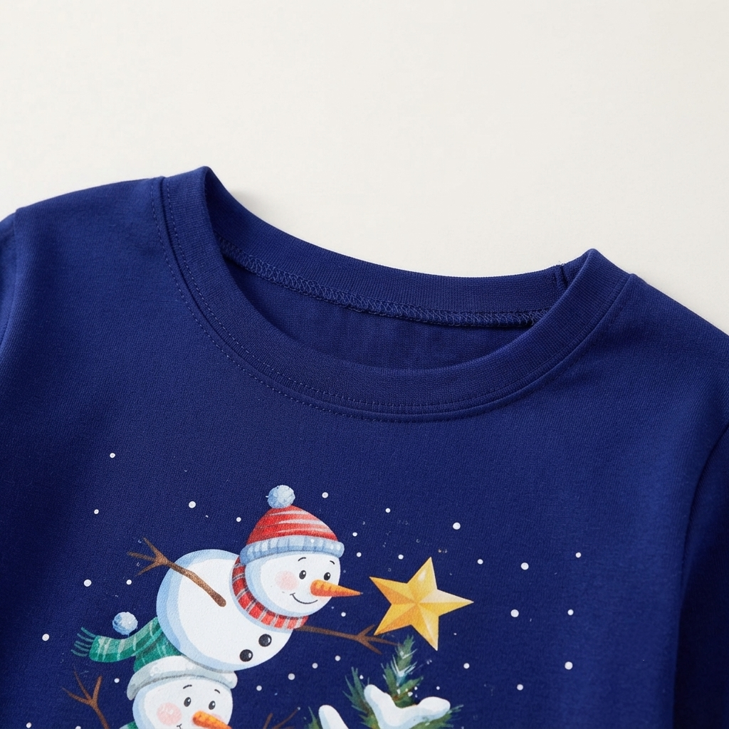 Couple Blue Plaid Pajamas Set with Snowman & Christmas Tree Print