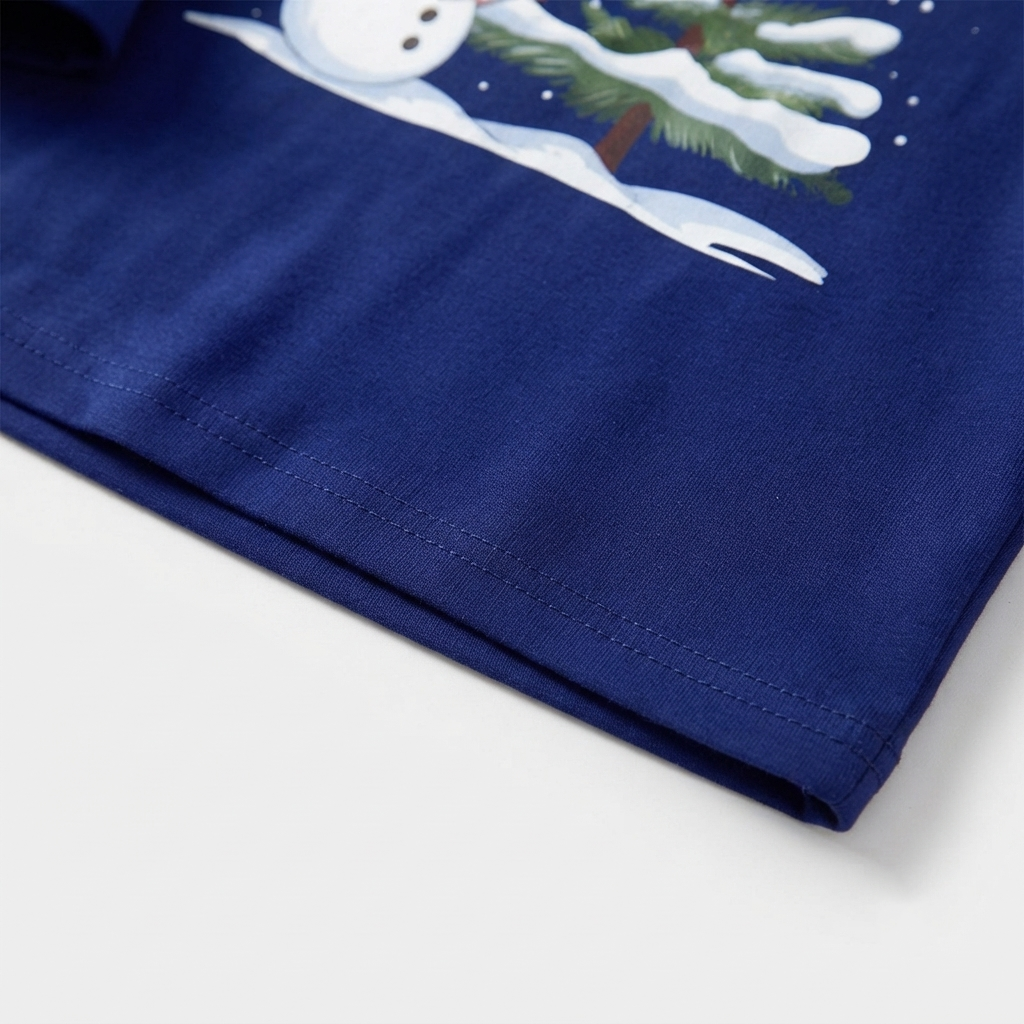 Couple Blue Plaid Pajamas Set with Snowman & Christmas Tree Print