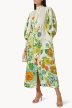 Floral Lantern Sleeve Bottom Midi Dress