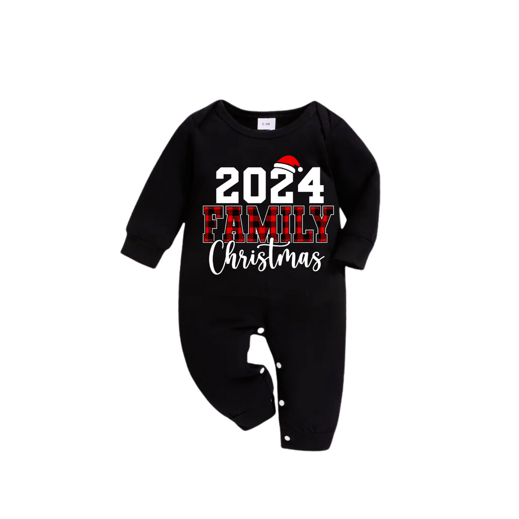 '2024 Family Christmas'Text Pattern Black Long Sleeve Top