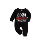 '2024 Family Christmas'Text Pattern Black Long Sleeve Top