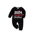 '2024 Family Christmas'Text Pattern Black Long Sleeve Top