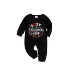'2025 Christmas Crew'Text Pattern Black Long Sleeve Top