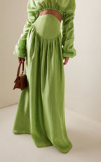 Round Neck Long Sleeve Gathering Top & Solid Maxi Skirt Set