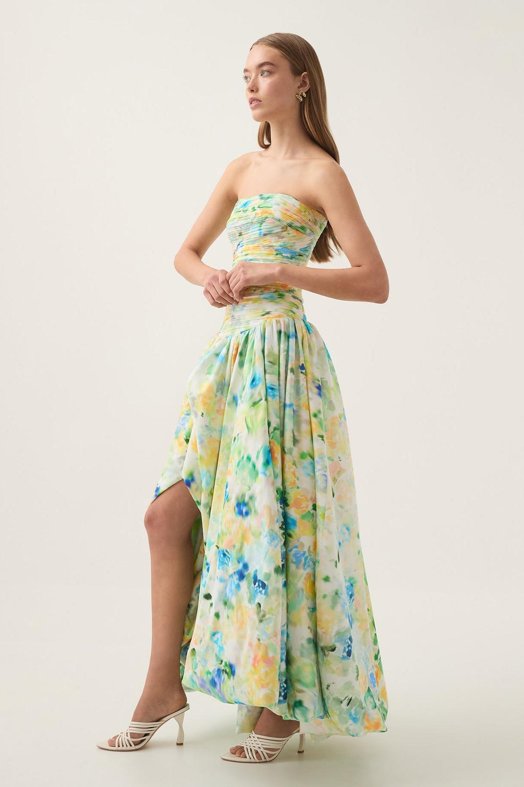 Tie Dye Pleat Split Maxi Dress