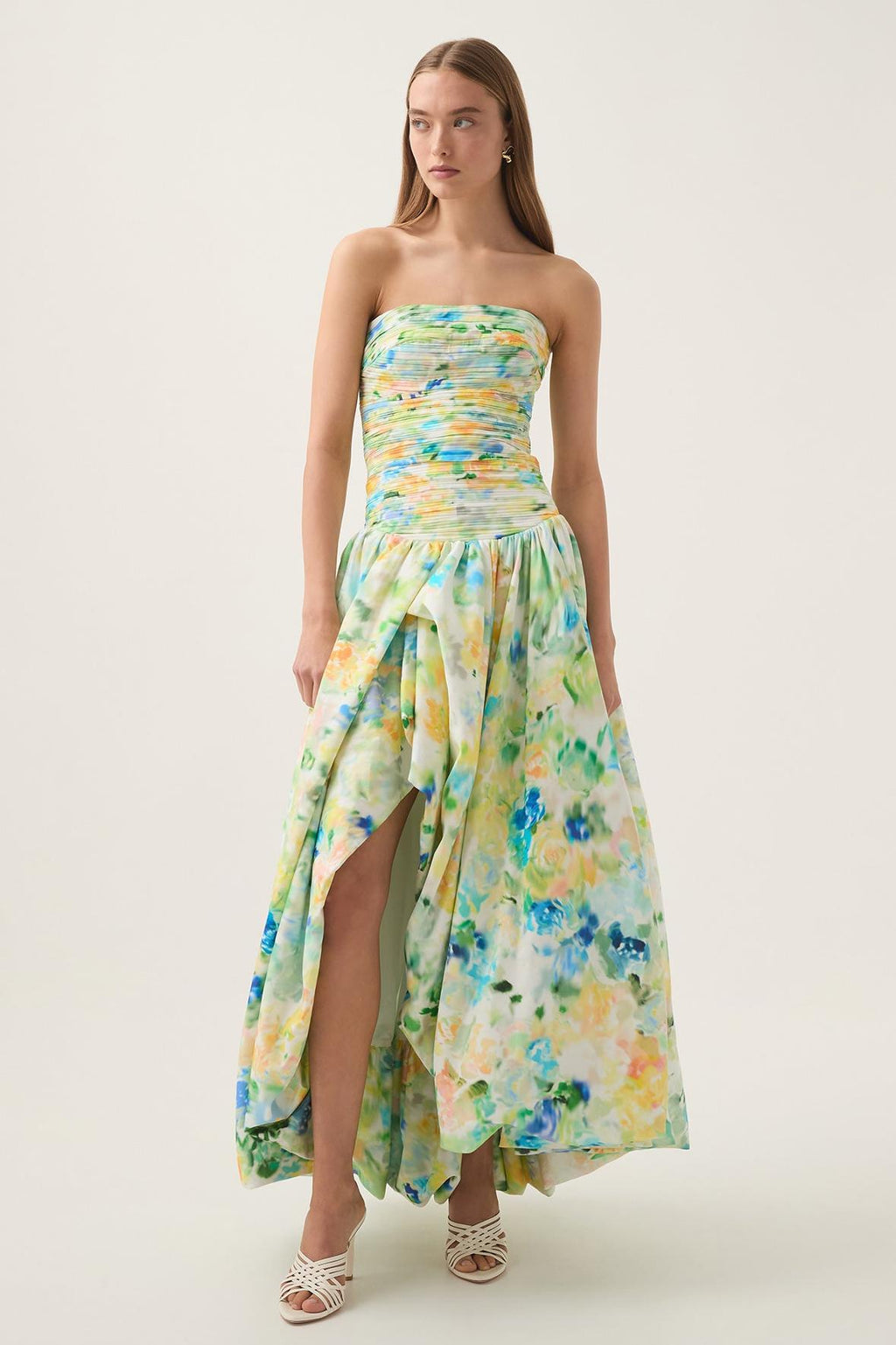 Tie Dye Pleat Split Maxi Dress