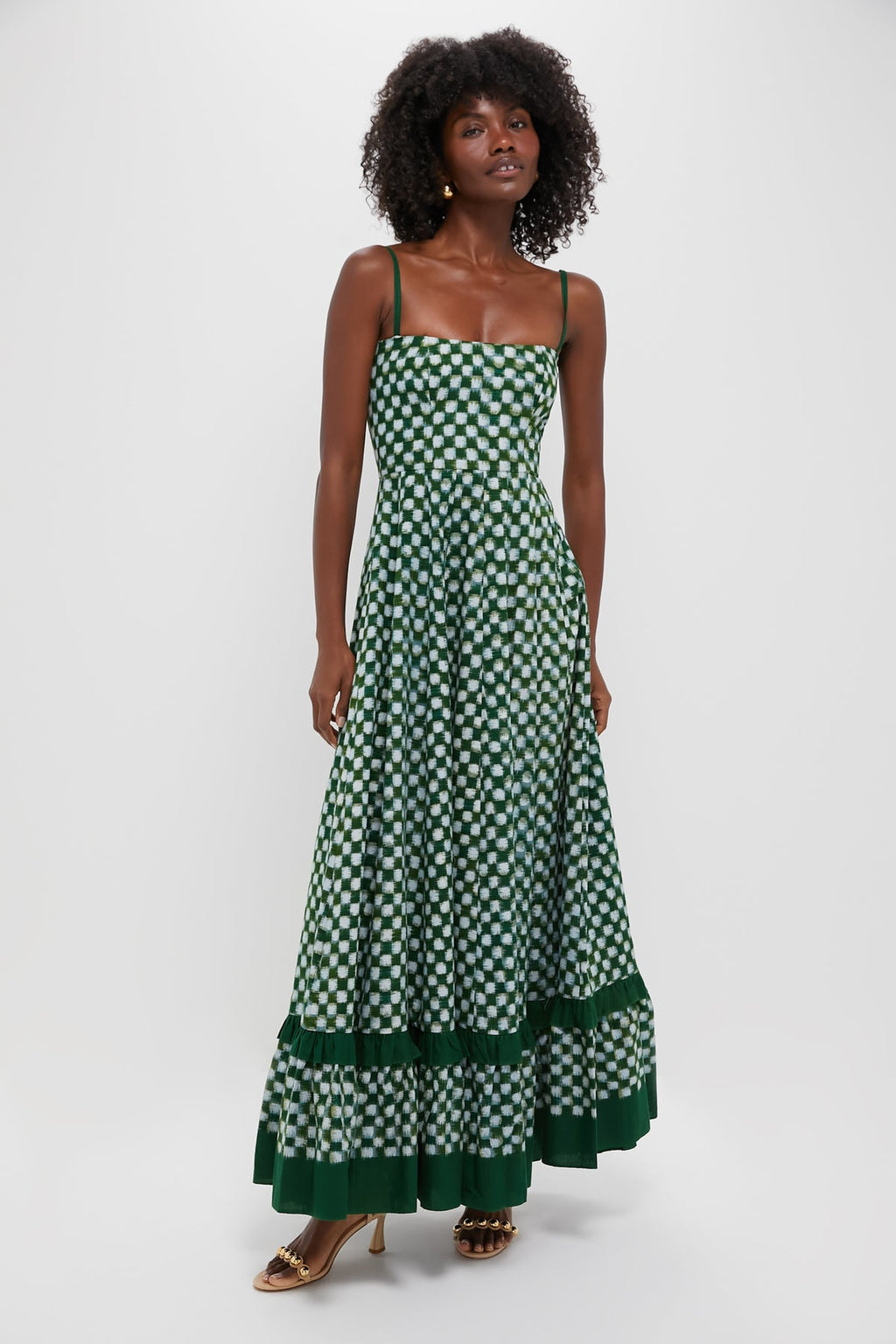 Checks Frill Sleeveless Maxi Dress