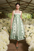 Floral Square Collar Faux Pearl Midi Dress