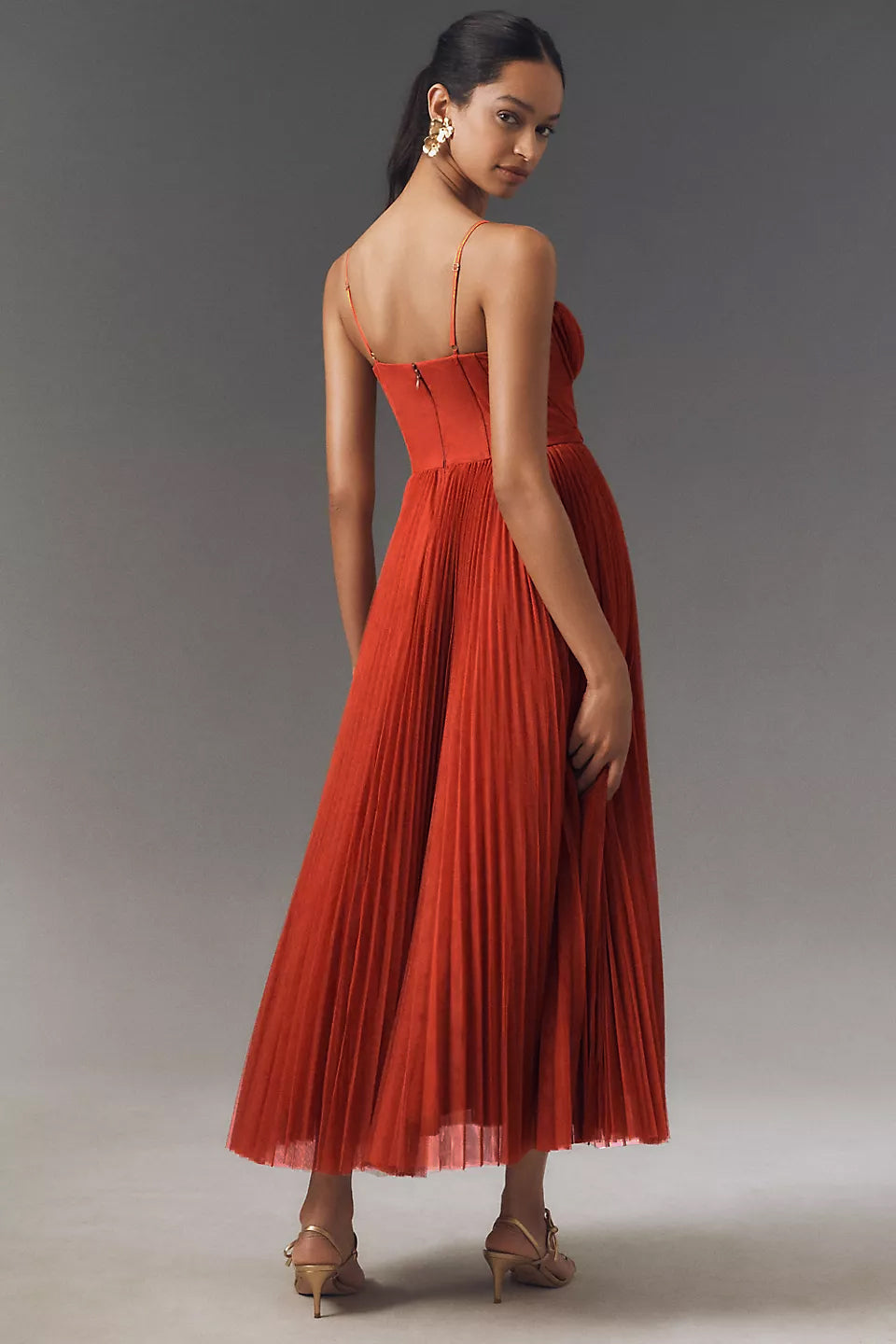 Solid Pleated Slip Midi Dress