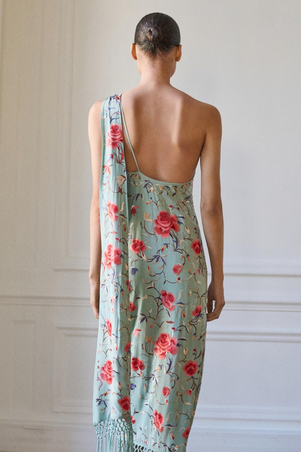 Floral Tassel Halter Neck Satin Midi Dress