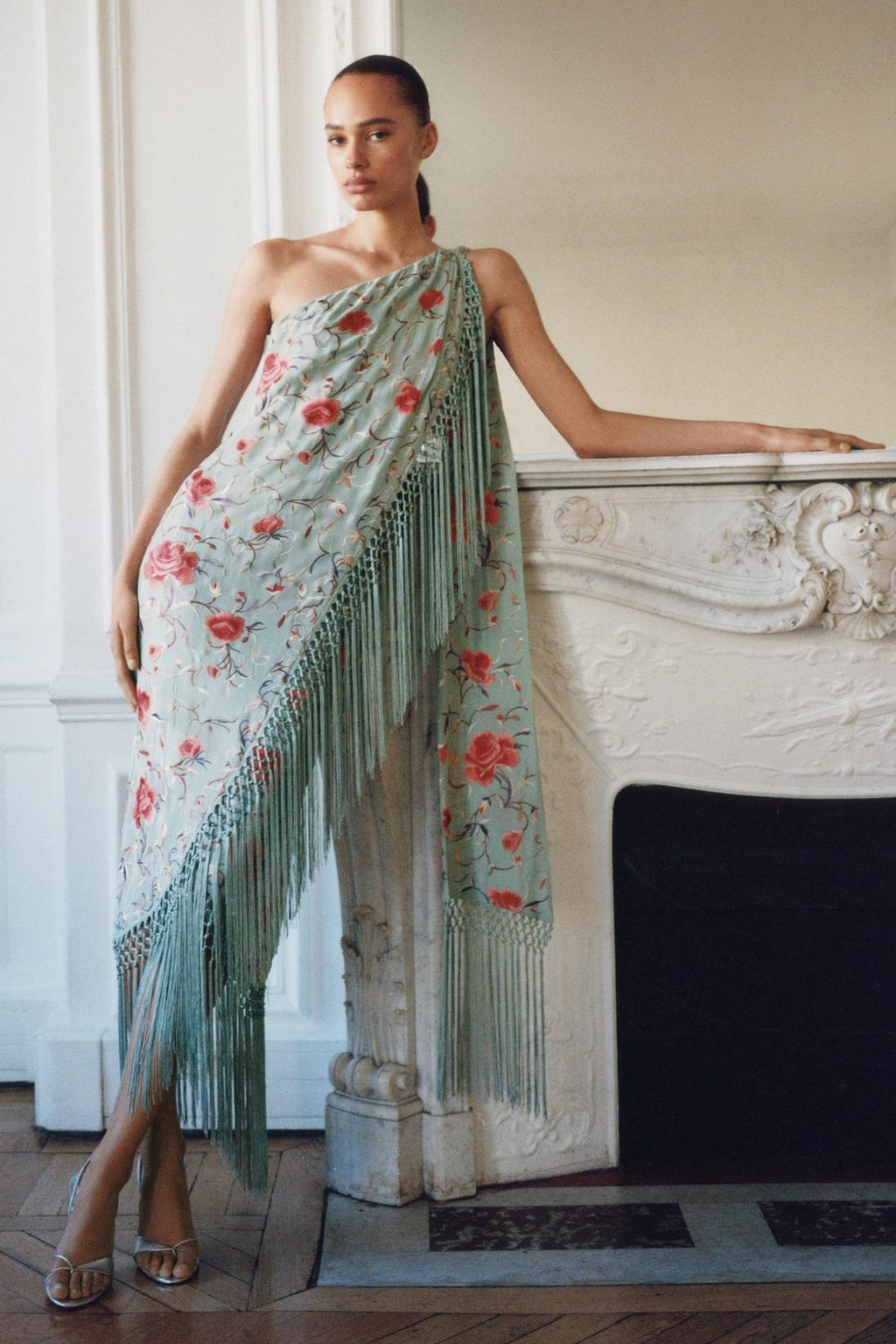 Floral Tassel Halter Neck Satin Midi Dress