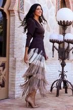 Tassel Ruched Long Sleeve Midi Dress