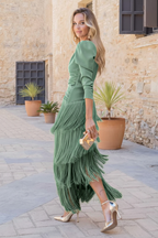 Tassel Ruched Long Sleeve Midi Dress
