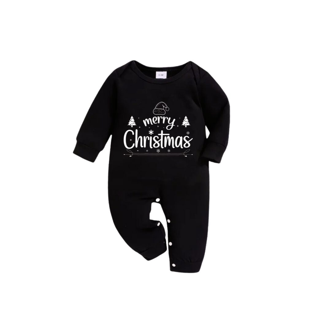 "Merry Christmas" White Letter 2026 Black Long Sleeve Top