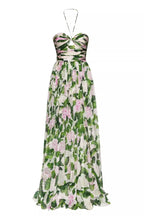 Floral Off-Shoulder Halter Neck Pleat Maxi Dress