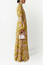 Floral Lace Up Puff Sleeve Maxi Dress