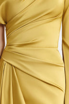 Satin Asymmetrical Neckline Draped Maxi Dress