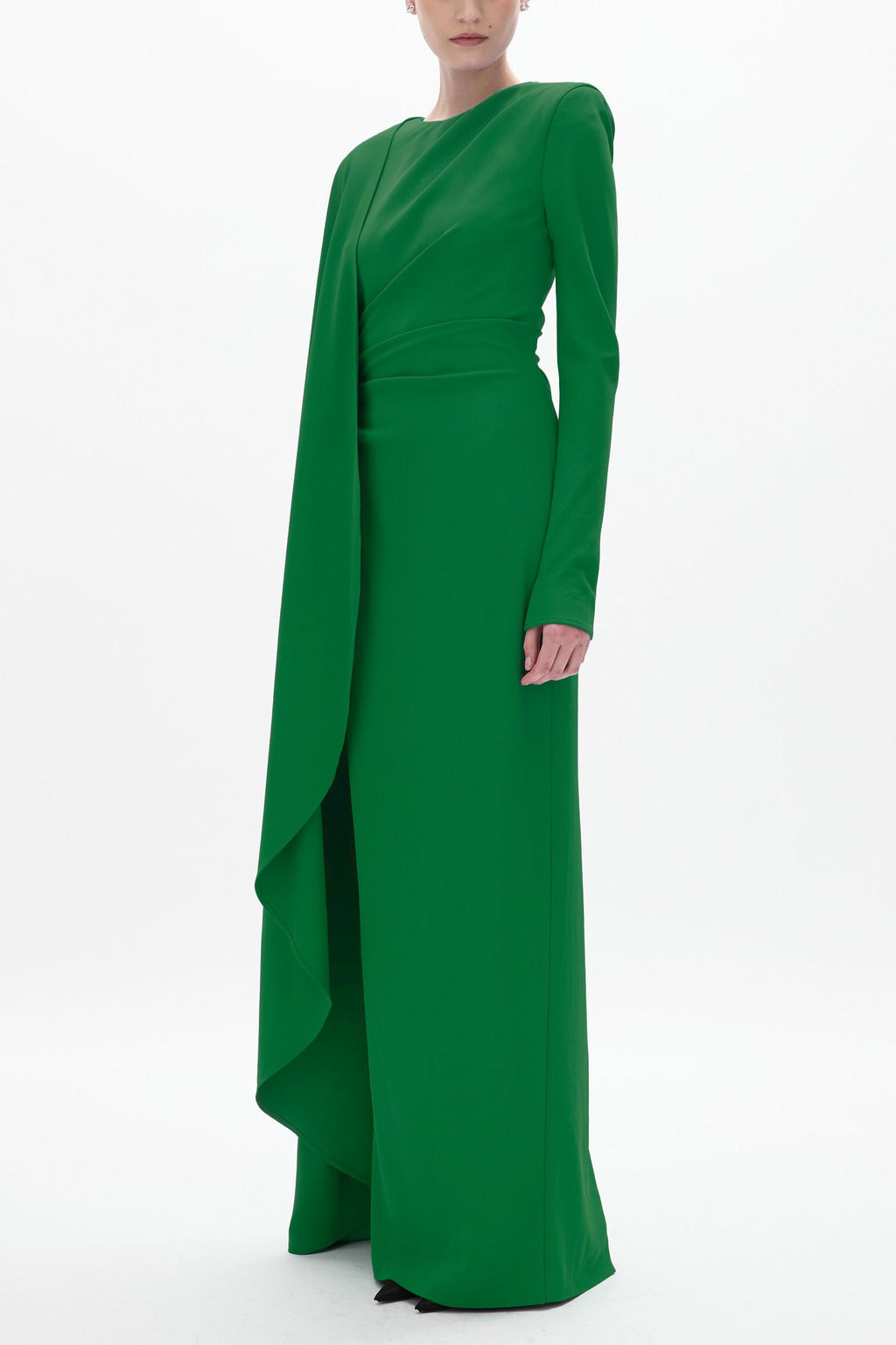 Pleated Round Neck Cape Maxi Dress