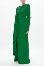 Pleated Round Neck Cape Maxi Dress