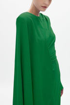 Pleated Round Neck Cape Maxi Dress