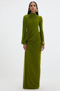 Mesh Gathering Long Sleeve Maxi Dress