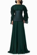 Chiffon Ruched Ruffle Maxi Dress