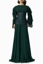Chiffon Ruched Ruffle Maxi Dress