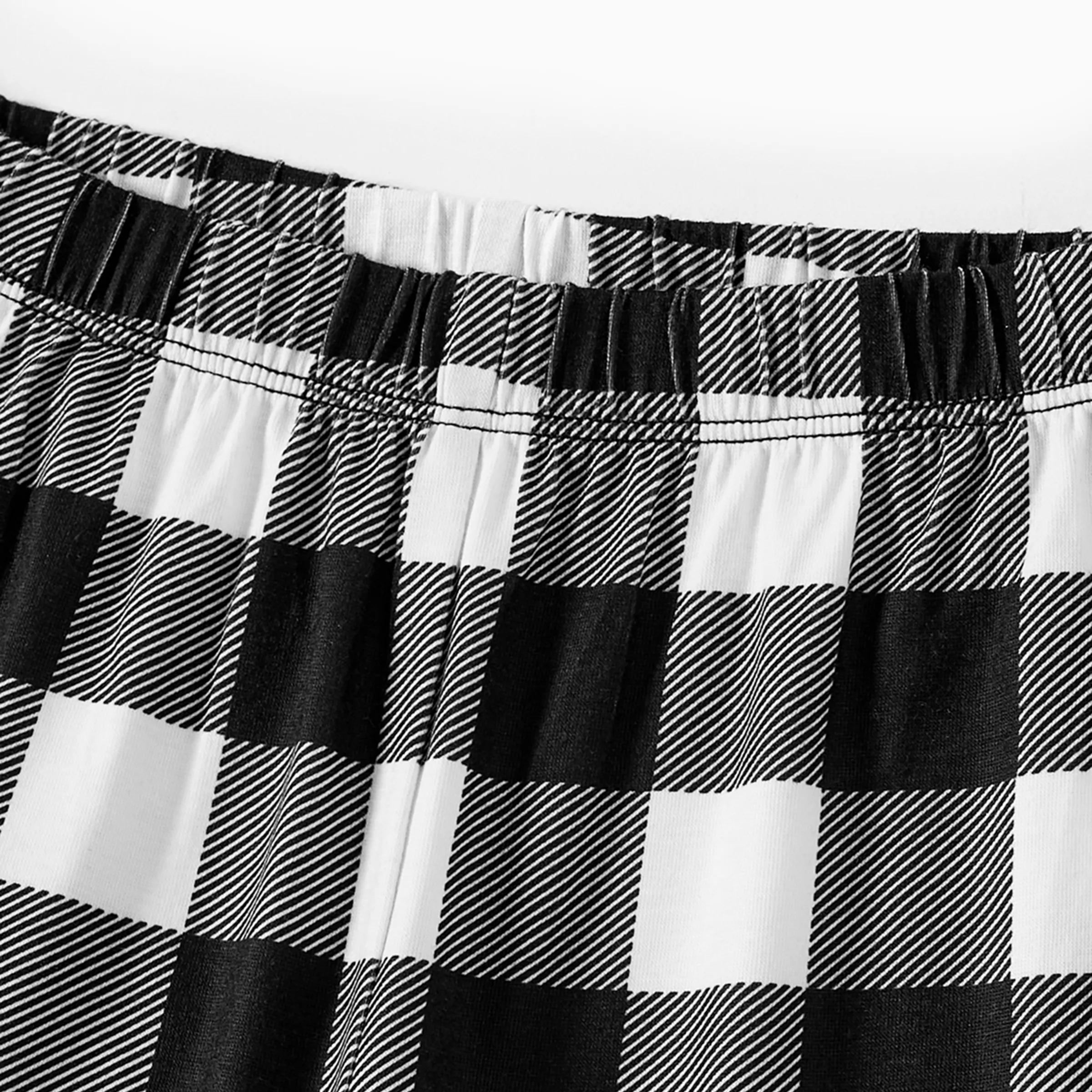 She Is Strong PROVERBS 31:25 Text Printed Black Short Sleeve and Black&White Plaid Pants Family Matching Pajamas Set
