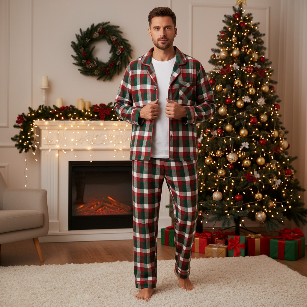 Matching Family Sleepwear Green Red Plaid Christmas Pajamas Set