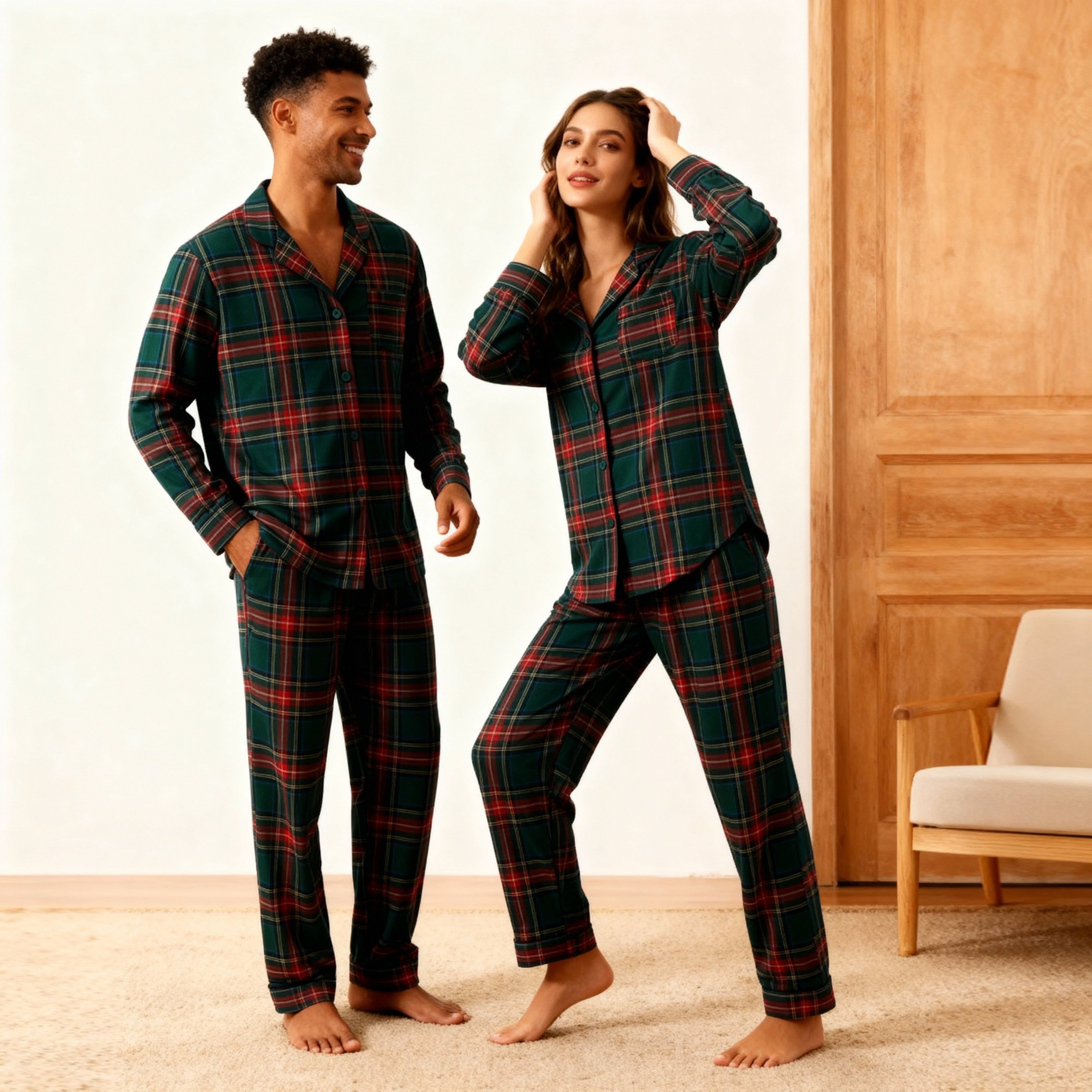 Family Plaid Button-Front Pajamas Sets