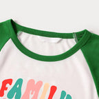Christmas ‘ Family Christmas 2026’ Letter Print Patterned  Casual Long Sleeve Sweatshirts Green Contrast Tops and Black and Green Plaid Pants  Family Matching Raglan Long-sleeve Pajamas Sets With Dog Bandana