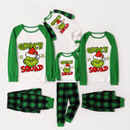 Christmas Tree & "2024 Making Memories Together" Patterned Green Sleeve Contrast Tops and Black and Green Plaid Pants Family Matching Raglan Long-sleeve Pajamas Sets With Dog Bandana