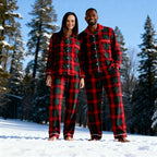 Couple Red and Green Plaid Button Up Pajamas Sets