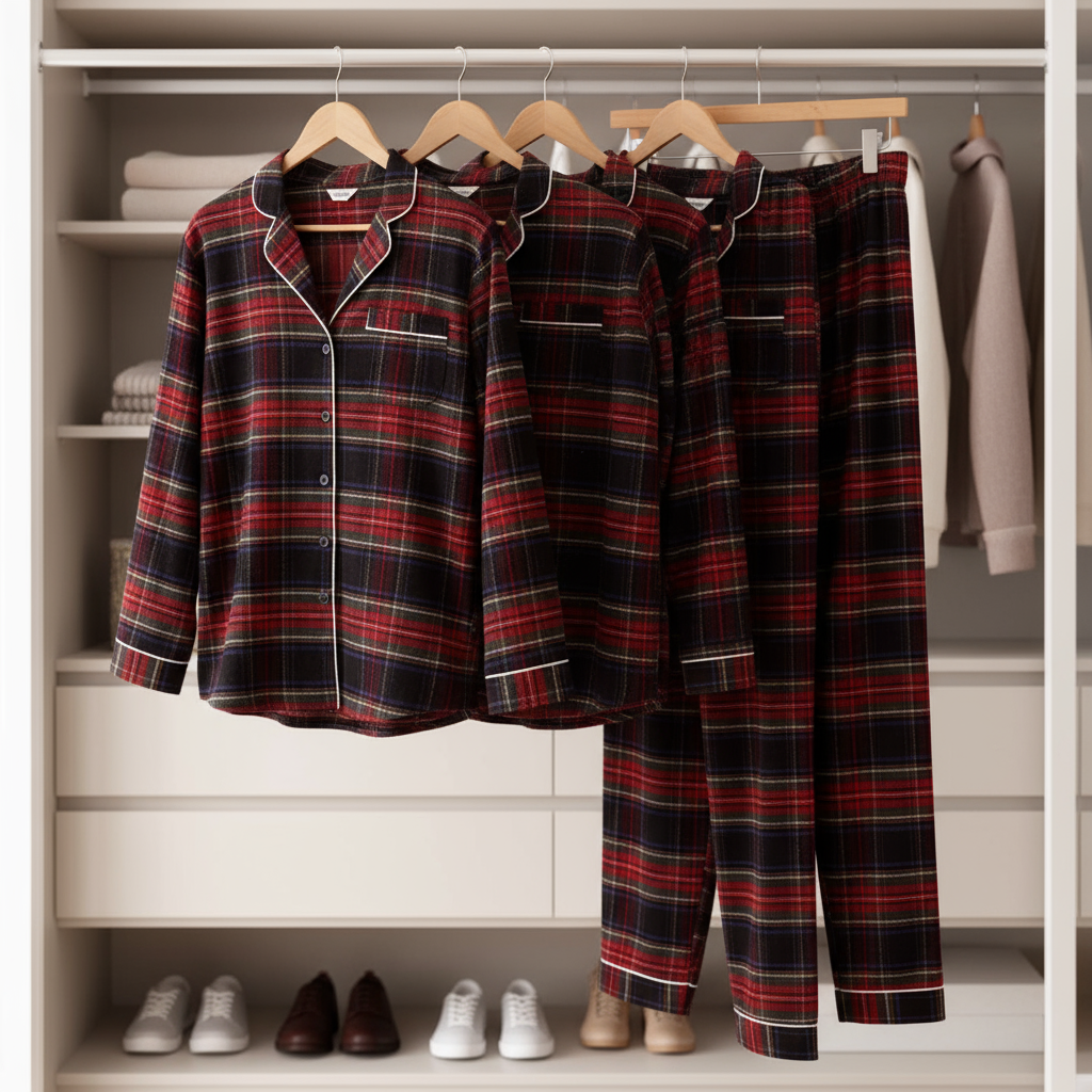 Christmas Red Plaid Button-Front Family Pajamas Sets