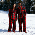 Couple Red and Green Plaid Button Up Pajamas Sets